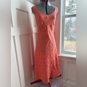 Coral Linen Slip Dress with Subtle Polka Dot Texture Size Large